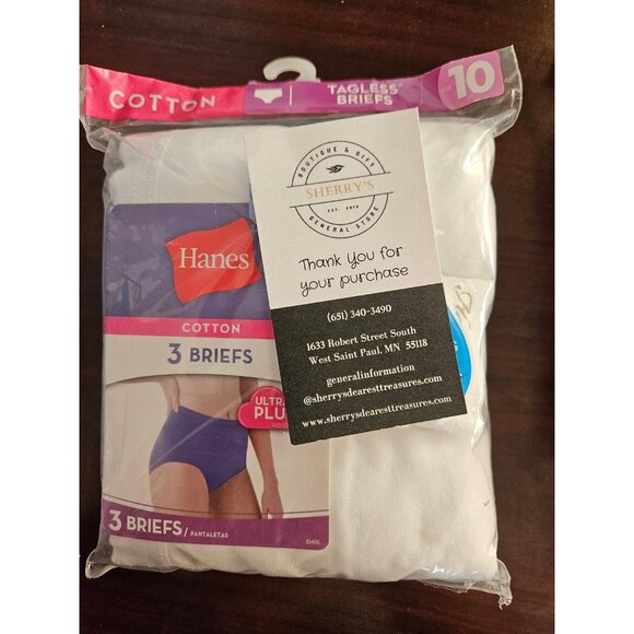 Hanes Womens Cotton Tagless Briefs Pack Of 3 Size 10 - Picture 1 of 2